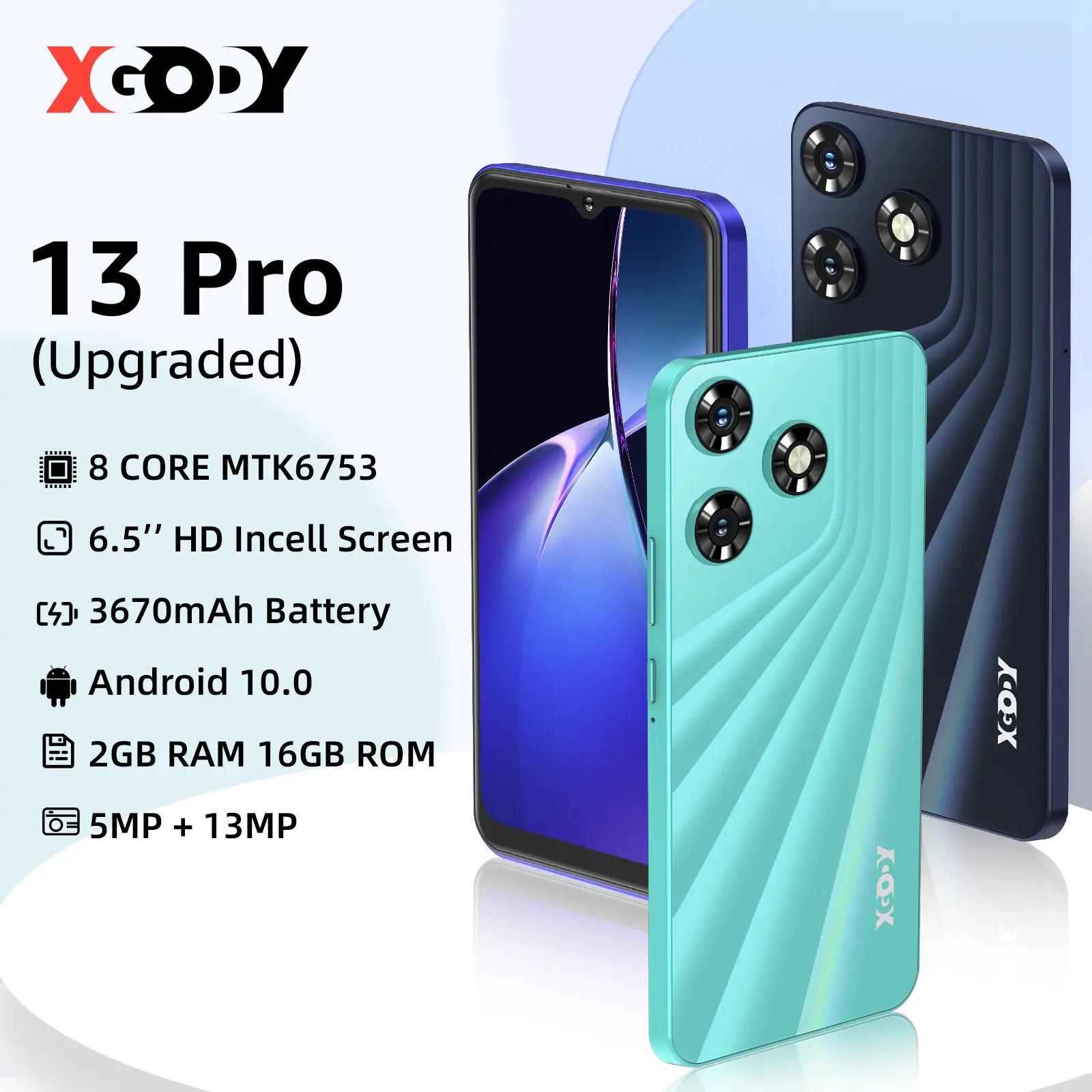 Xgody 13 Pro 6.56'' HD Screen 4G LTE Unlocked Phone, 15MP+5MP