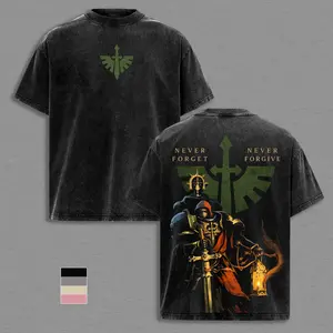Warhammer 40K Dark Angels Black Templars Oversize Washed Cotton T-Shirt, Double-Sided Graphic Tee, Grimdark Wargame Streetwear, Acid Wash Gamer Shirt, Unisex Heavy Cotton Casual Fit