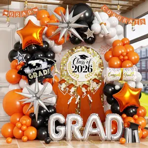 117-Piece Orange Graduation Balloon Arch Kit with Stars, Grad Certificate & Foil Balloons for 2026