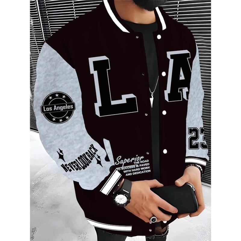 Men's Los Angeles LA Baseball Jacket Red Black with White Lettering SUPERIOR QUALITY Embroidery Lightweight Warm Polyester Varsity Coat Snap Button Closure Machine Washable Hip Hop Rock Style Urban Streetwear Casual Outerwear Comfortable for Daily Wear