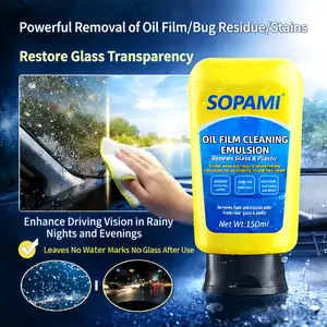 SOPAMI Car Oil Film Cleaning Solution for Glass Decontamination Fast Acting Formula Compact Easy to Carry Windshield Spray 150ml