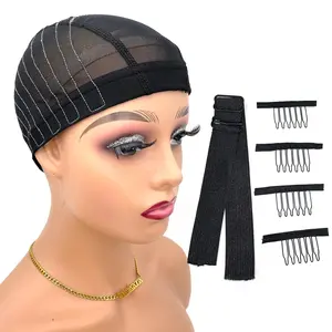 Wig Cap with Guideline Map for Wig Making, Stretchable Mesh Dome Caps with 1 Elastic Band and 4 Wig Combs for Beginners Sewing Wig (Medium: 21"-22", 4 * 4 Closure)