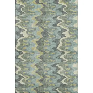 HomeRoots 663156 3 x 5 ft. Sage Ivory & Beige Abstract Washable Machine Made Rectangle Area Rug with UV Protection