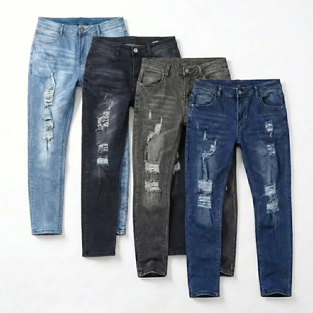 Menswear Fitted Distressed Slim-Fit Long Casual Denim Pants - Medium Elasticity Soft Comfortable Basic Streetwear for Daily Office Wear All Seasons Available in Multicolor Trouser Day old navy jeans for men jeans pants for men skinny jeans