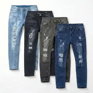 Menswear Fitted Distressed Slim-Fit Long Casual Denim Pants - Medium Elasticity Soft Comfortable Basic Streetwear for Daily Office Wear All Seasons Available in Multicolor Trouser Day old navy jeans for men jeans pants for men skinny jeans