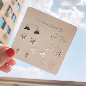 7 Pairs Fashionable Heart & Star decorated zinc alloy stud Earrings