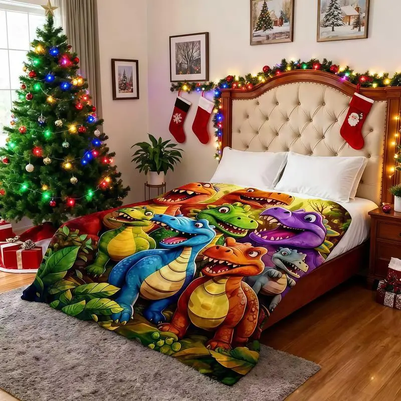 Kids Soft Flannel Dinosaur Blanket - Cute Smiling Dinosaur HD Print, Thermoregulation All-Seasons Cozy Cover, 40x30in Infant Size, Ideal for Napping, Halloween/Christmas Gift, Animal Design Blanket