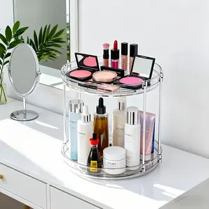 360° Rotating Transparent Storage Organizer, Double Layer, Multi-Functional Shelf for Spices, Cosmetics & Jewelry, Ideal for Home & Kitchen