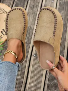 Women's Open-Toe High Heel Mules, Casual Textile Shoes with Rubber Sole, All-Season Slip-On Loafers, Trendy Ankle-High Design, Footwear, Peep Toe Mules