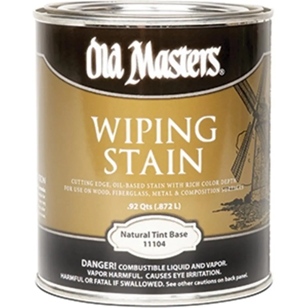 212 MAIN Old Masters 11104 Oil Based Paint - 1 Qt Natural Tint Base Wiping Stain, 240 VOC Slow Dry Wood Finish for Automotive & Motorcycle Care