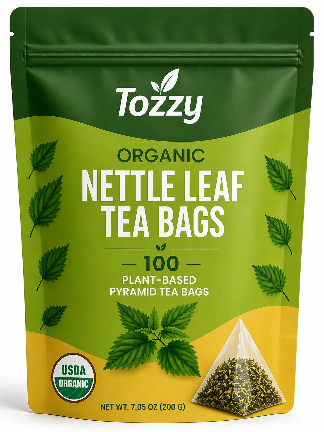 Tozzy Organic Nettle Leaf Tea | 100 Count Plant-Based Pyramid Tea Bags