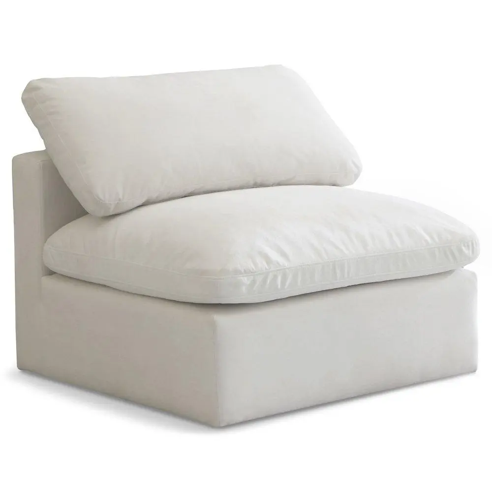 Cream Velvet Standard Modular Armless Chair, Plush Overstuffed Down-Feather Blend Cushions, Soft Welcoming Indoor Furniture for Custom Look, Contemporary Home Decor for Tired Bodies