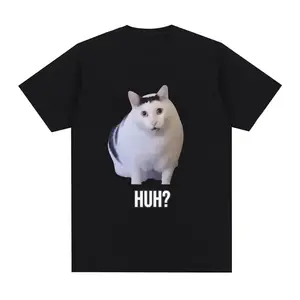 Cat Saying Huh? Funny Meme T-shirt Men Women  Cotton Breathable Short Sleeve Oversized T Shirts Fashion Harajuku Tee Shirt Menswear Top