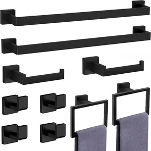 10-Pieces Matte Black Bathroom Accessories Set, Stainless Steel Bathroom Hardware Set, Towel Racks for Bathroom Wall Mounted 15.7 Inch Bath Towel Bar Set
