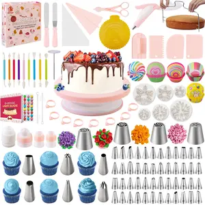 301pcs cake decorating supplies piping tips icing nozzles pastry tools frosting icing piping bags cake cookie cupcake rotating turntable cake leveler fondant mold spatula baking kit