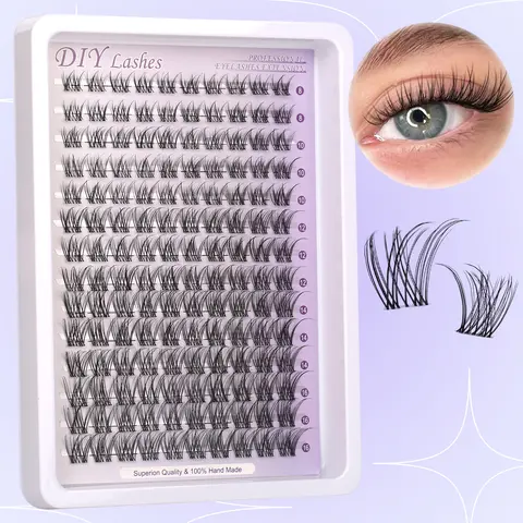 【Black Friday】140pcs Natural Fluffy Eyelash Clusters, 8-16mm, Soft Transparent Stem, Reusable Beginner-Friendly, Perfect for Holidays