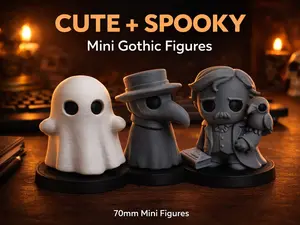Gothic Mini Figures Set Ghost Plague Doctor Poe 3D Printed Desk Decor 2.5" 3" Tall PLA Material Dark Academia Theme Collectible Wave 1 Set