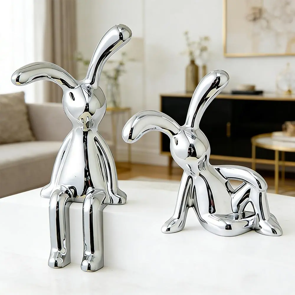 4/2pcs Modern Silver Decor Rabbit - Versatile Decoration for Home, Kitchen, Office, Shelf, Table, Dresser and More