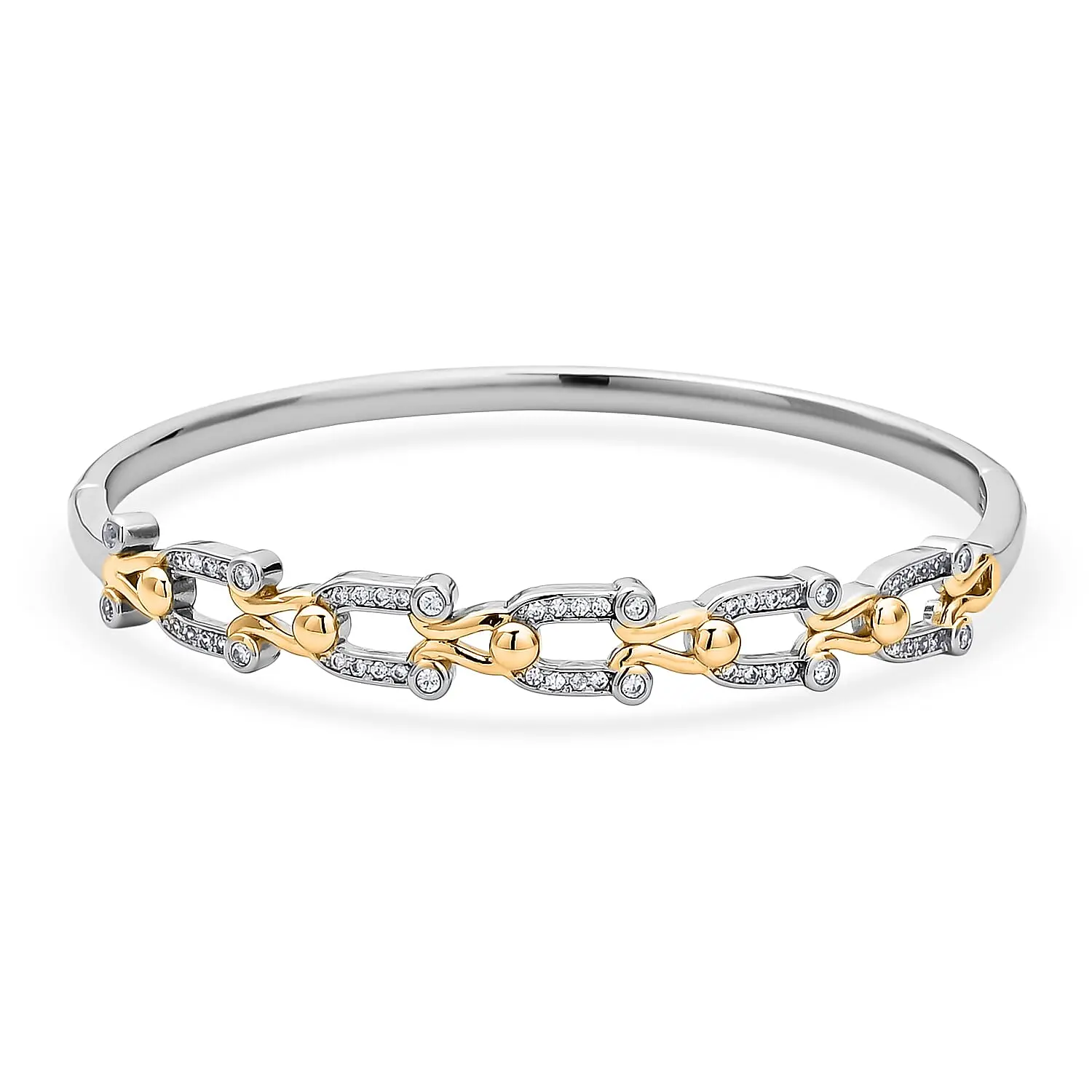 Simulated Diamond Bangle Bracelet in Dualtone (7.00 In) 1.50 ctw