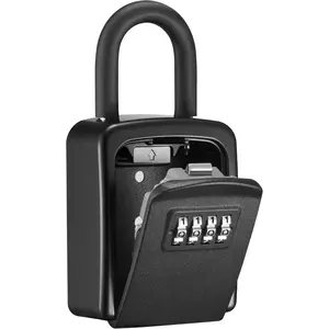 Key Lock Box, 4-Digit Combination Key Storage Lockbox, Portable Wall Mounted  Lockbox with Code for , Flats, Realtors Garage Spare  (1 Pack, Black)