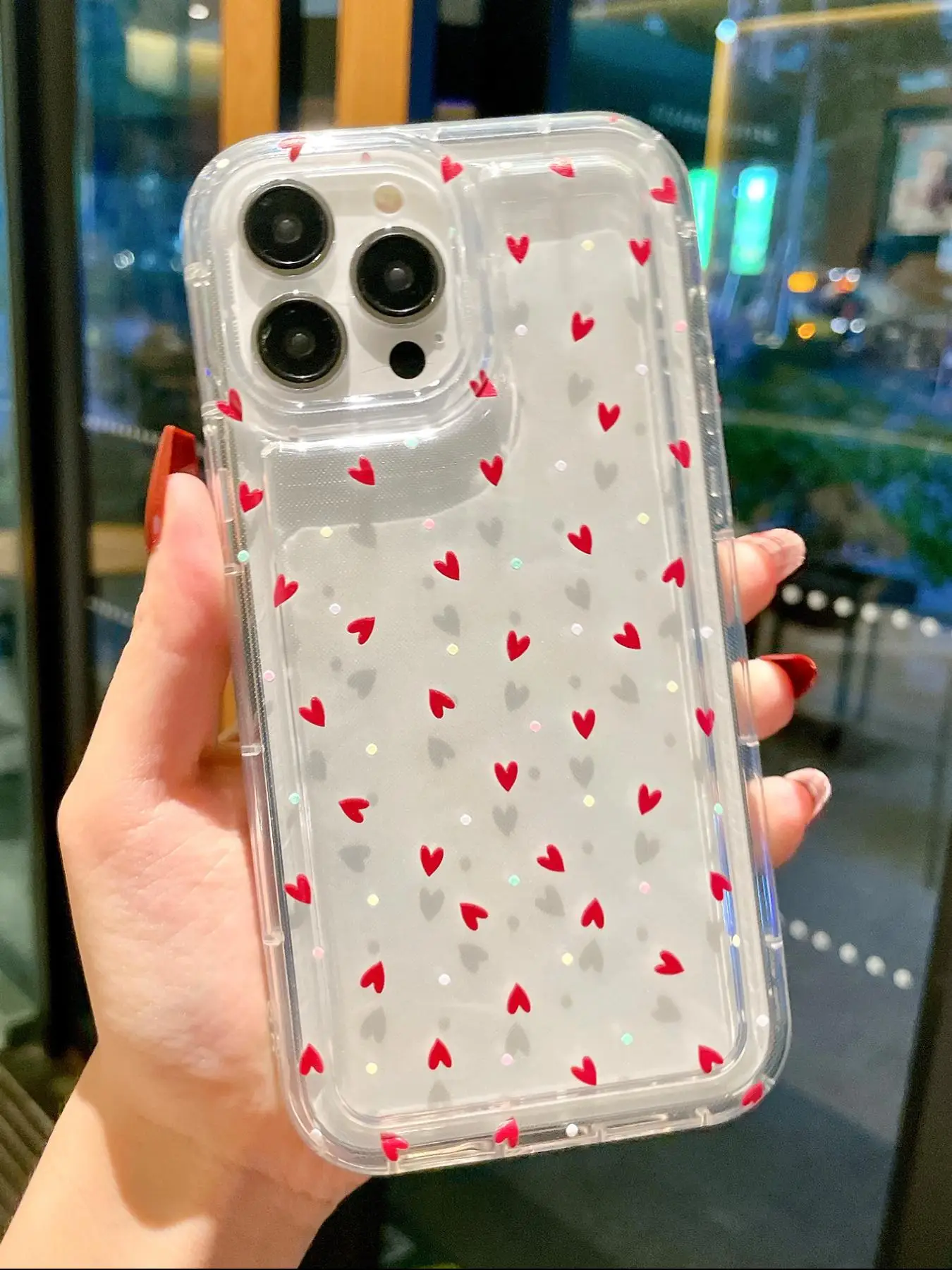 Themed Phone Case, Transparent Heart Pattern Phone Case, Clear Phone Cases for iPhone 11 12 13 14 Pro Max