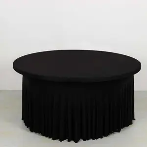Spandex Round Tablecloth 5ft Black - Classy Table Cover Skirt with Ruffles