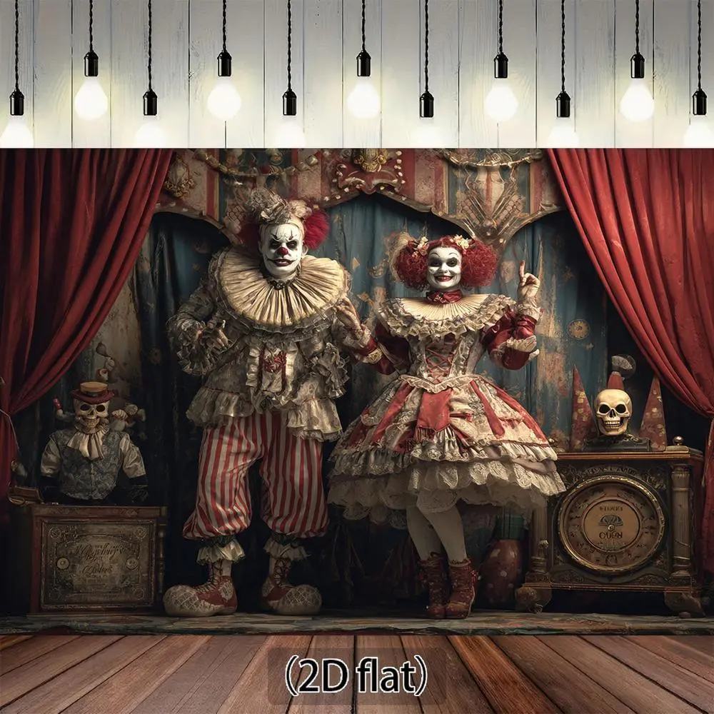 2D Flat Polyester Photography Backdrop Cloth Banner - HD Print Vintage Circus Clown Theme, Soft, Lightweight, Foldable, for Halloween Party Decor, Portrait Photography, Indoors, Digital