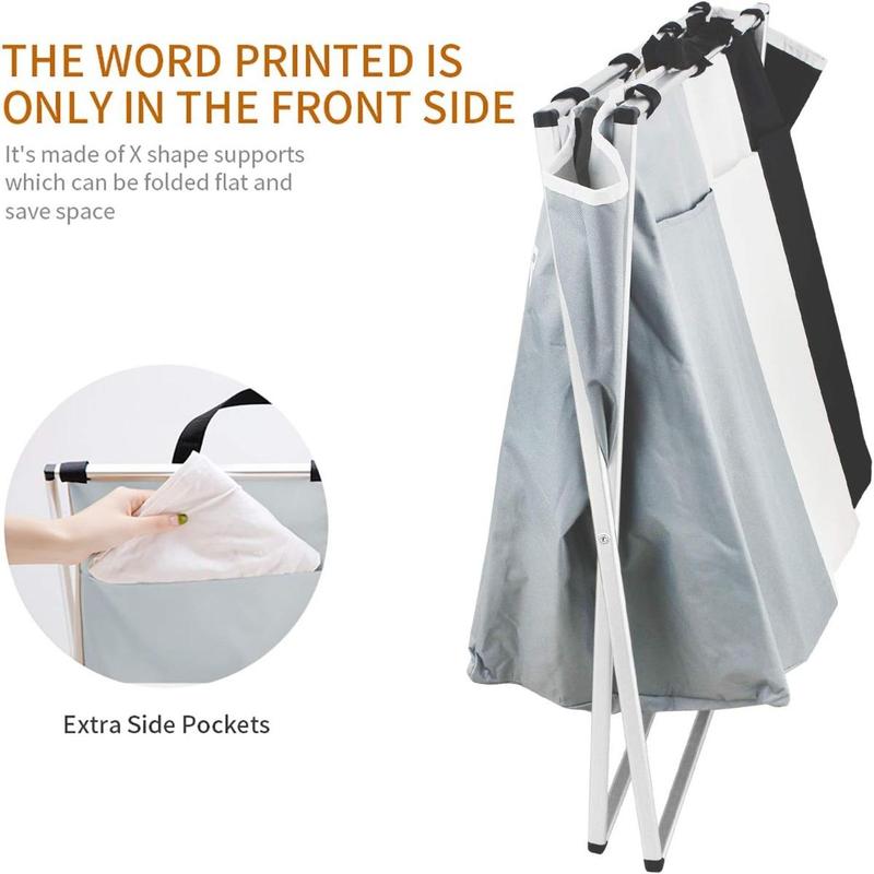 3-Section Laundry Sorter - Foldable Hamper with Waterproof Oxford Bags & Aluminum Frame - Dark/Light Color Printed Design - Space Saving for Home, Dorm, Apartment
