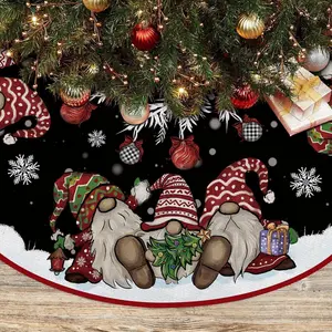 Christmas Tree Skirt, Gnomes with Holly Berry Pencil Tree Skirt, Winter Xmas Tree Mat Decorations for Home Party Holiday Decorations