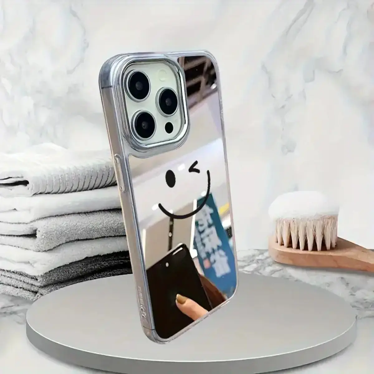 Minimalist Smiley Face Mirror Phone Case for iPhone 17/16/14/15/12/11/13 Pro/Pro Max/Plus/Air, 2-in-1 TPU & Acrylic Shockproof Cover,back to school,back to school haul