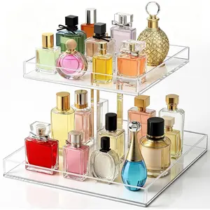 2-Tier Acrylic Cosmetic Organizer for Dresser and Countertop Standing Perfume Tray for Bedroom