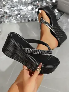 Small Size Thick Sole Sandals for Women, Summer Outdoor New Style Slope Heel Beach Shoes, Comfortable Wedge Flip Flops