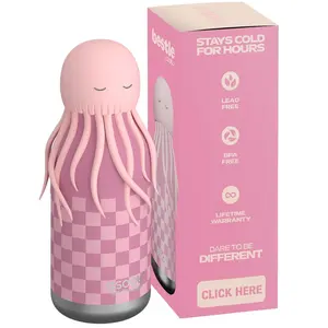 asobu Bestie Bottle Insulated Stainless Steel Water Bottle with Detachable Soft Animal Head Fun Drinking For Kids and Teens with Flexible Reusable Straw 16 Ounce