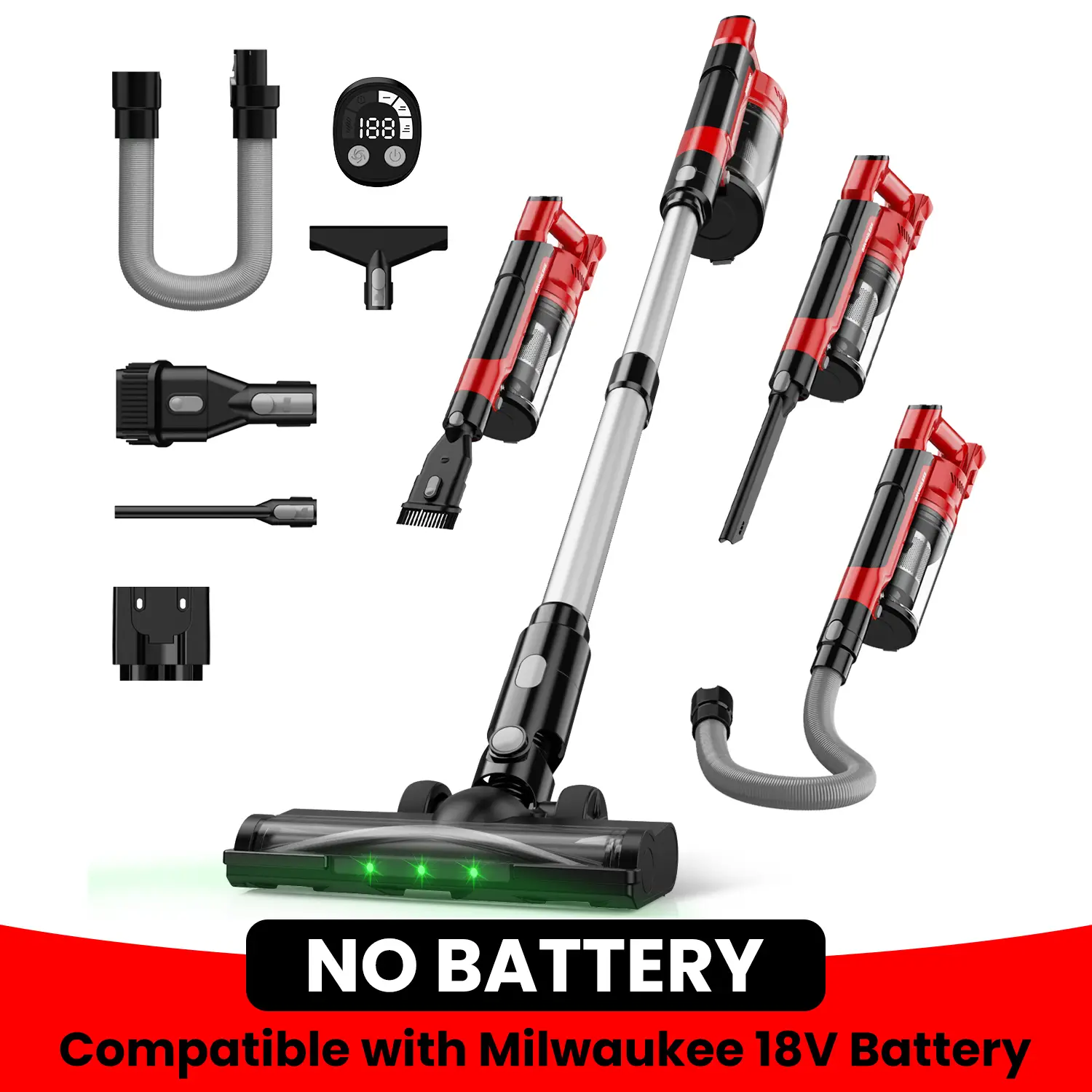 【No Batteries】350W Cordless Vacuum Cleaner for Milwaukee M18 Battery/ for Dewalt 20v Battery/ for Makita 18V Battery, 35kPa Brushless Lightweight Stic