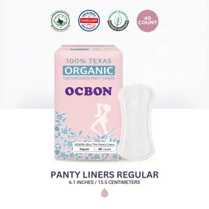 [OCBON] 100% Organic Cotton Panty Liners (Regular, 40 Count) - Ultra Soft, Comfortable, Thin, Unscented. Premium Quality.
