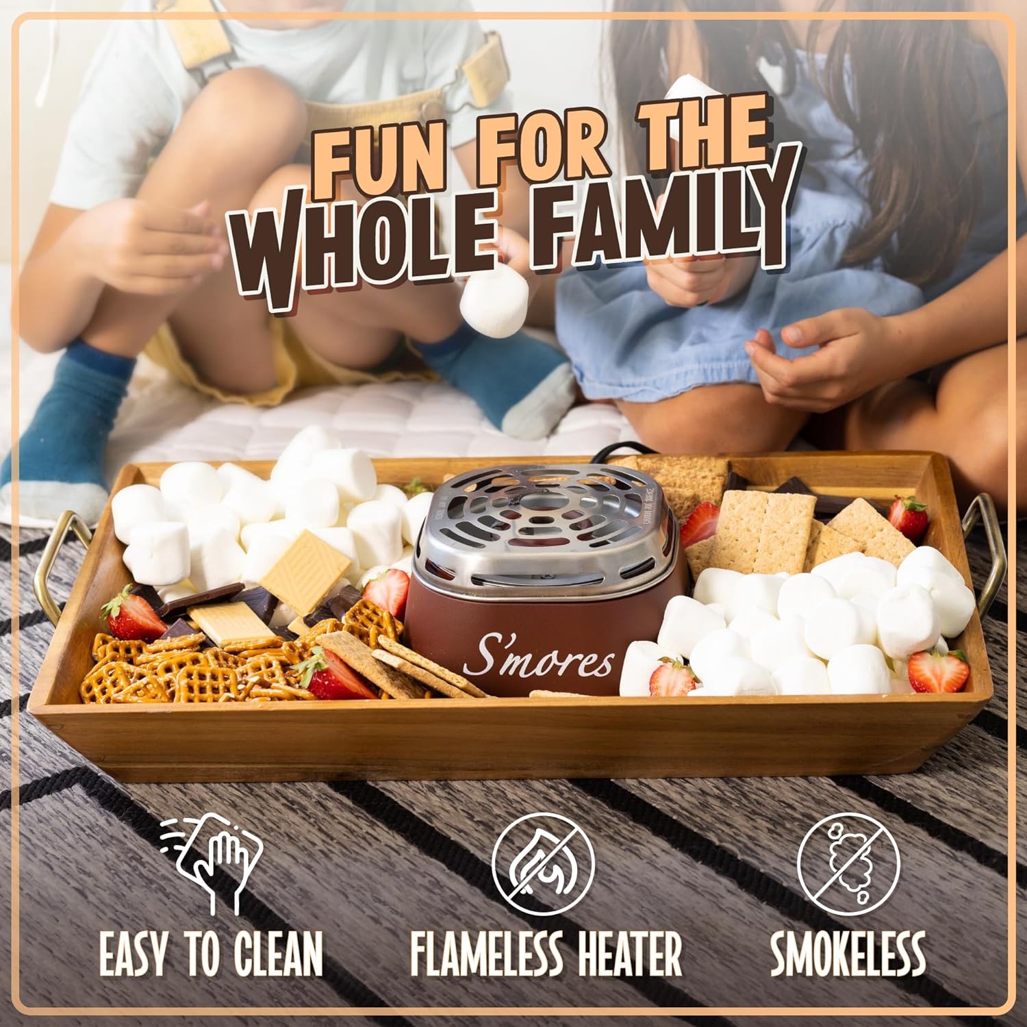 Tabletop Indoor Electric S'mores Maker with Roasting Sticks & 4 Trays - Movie Night Kit, Brown