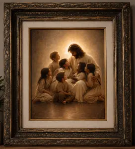 Jesus and the Children – 8x10 Christian Art Print with Devotional Card | Matthew 19:14