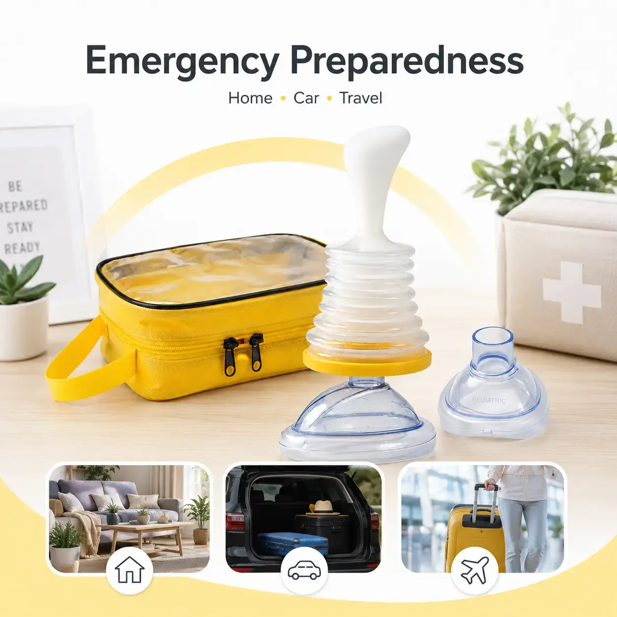 Yellow Car Preparedness Bag with Shoulder Strap, Small Portable Roadside Safety Emergency Kit - Travel Friendly Kit, Portable Emergency Equipment,Manual Tools, Mask Attachments for Family Safety, Adults Use, Roadside Emergencies