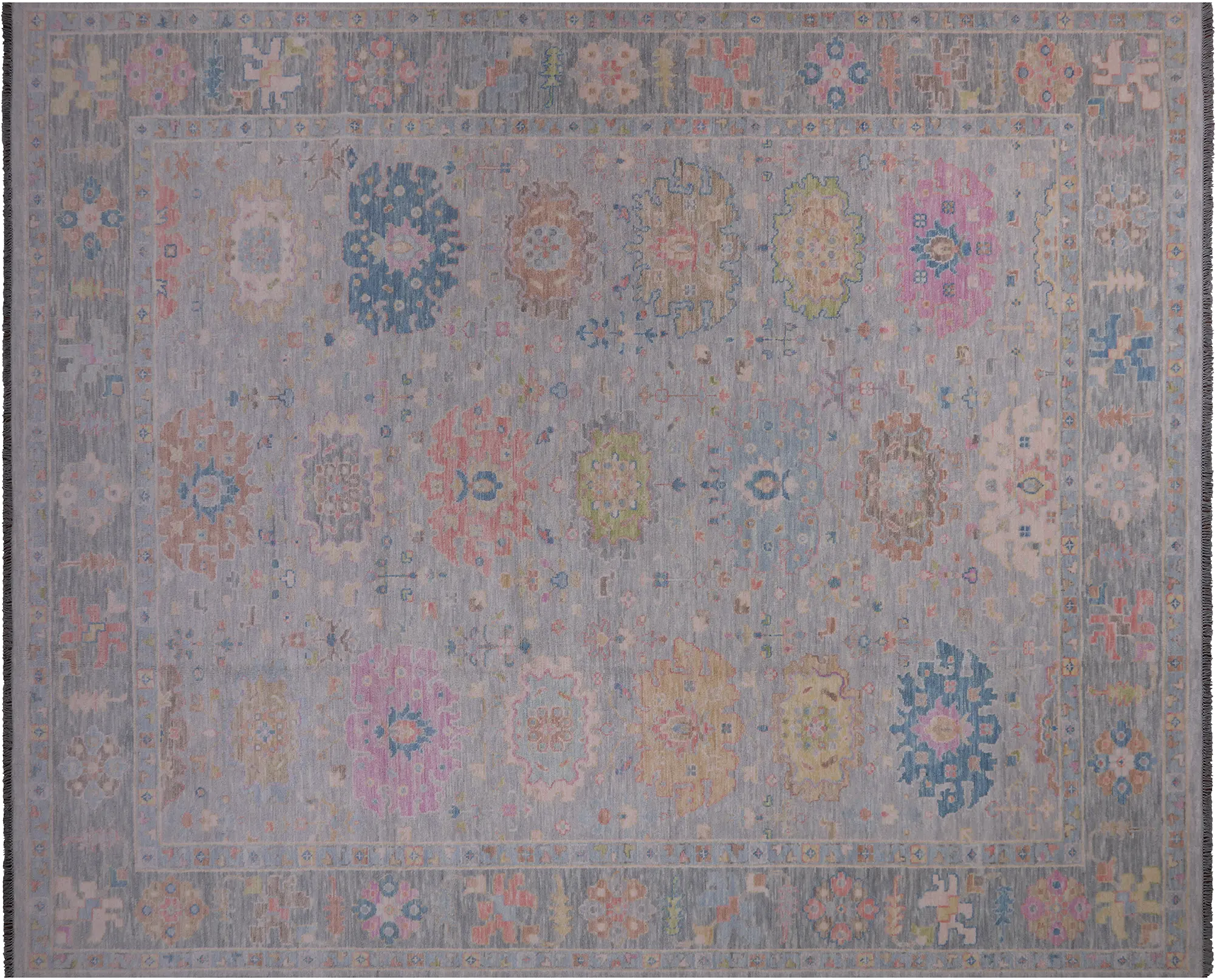 SUPER SALE Silver Hand-Knotted Turkish Angora Oushak Rug 12' 0" X 14' 8" - Q21206