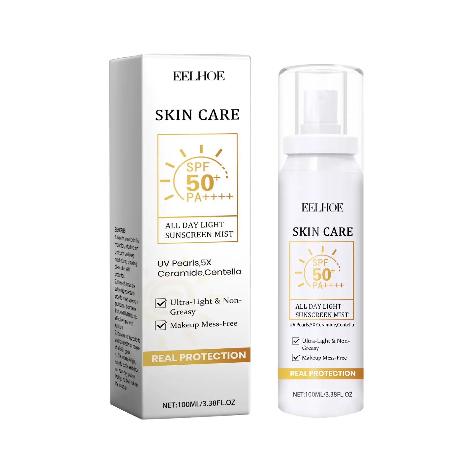 EELHOE All Day Light Sunscreen Mist, Hydrating Emulsion Isolation Skin Care Moisturizing Repair Spray