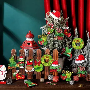 12-Piece Christmas Tree Hanging Decorations Set, Wooden Crafts Ornaments for Home Holiday Decoration, Festive Xmas Accessories, Party Decoration Supplies