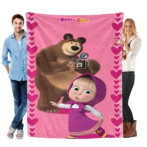 Cute Cartoon Blanket M-Masha and Bear Print Blanket Fashion Christmas Gifts  Party Decorations Blankets Sofa Blankets Sleeping Blankets