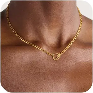 14K Gold Plated Necklace for Women Sweatproof, Non Tarnish Chunky Layered Chain Necklaces Thick Gold Layering Herringbone Paperclip Necklace Stacks Toggle Necklaces for Women Men