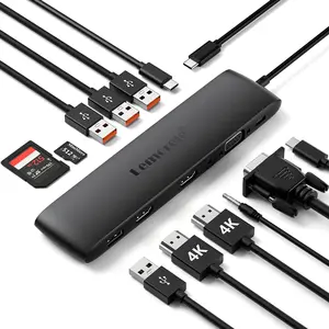 Usb C Dual Monitor Docking Station For Dell/hp/lenovo/surface Laptop  12 In 1 Triple Display Multiport Hub Adapter W/2 Hdmi 4k+vga+10gbps 2 Usb3.2+2 Usb2.0+100w Pd+usb Data+sd/tf+audio