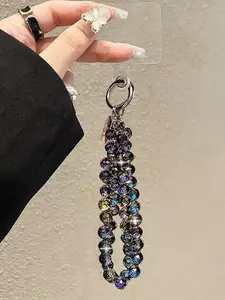 Colorful Crystal Phone Chain Water Drop Wristband Charm Bag Pendant Spring Clip Keychain Anti-Loss Strap, Fashion Accessory Cell Phone Charm