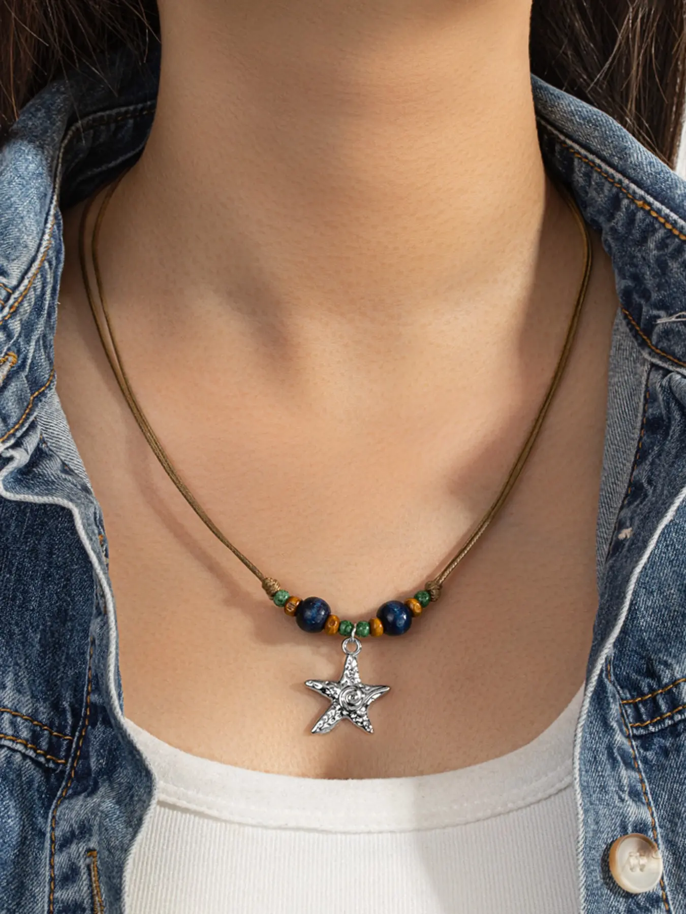 Vintage Bohemian Star Pendant Necklace, Stringed Collarbone Chain, Western Cowboy Style Jewelry, Unique Fashion Accessory