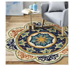 Ox Bay Maya Blue Floral Medallion Wool Indoor 6' Round Rug
