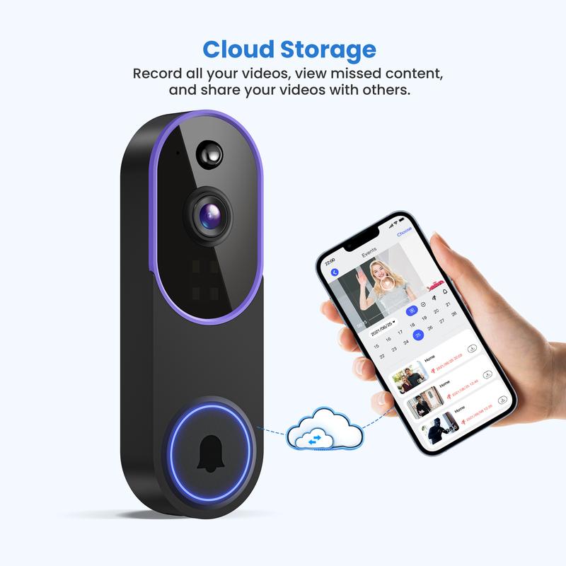 Wireless Video Doorbell Camera, Smart Security Doorbell Camera, 1080P, AI Human Detection , Night Vision, Instant Alert, Two Way Audio, 2.4G WiFi Only, Simple Installation and Rechargeable Battery, Cloud Storage, WiFi Camera
