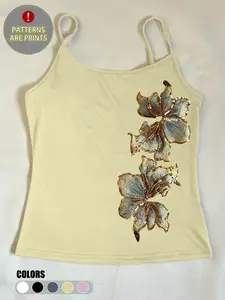 Women's Slim Fit Spaghetti Strap Vest, Vintage Floral Print, Adjustable Straps, Versatile All Season Wear, Casual Daily & Gym Use