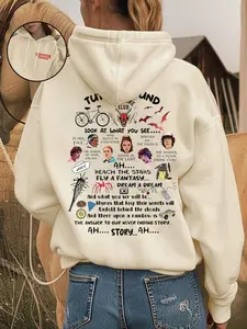 Stranger Things Retro Graphic Print Oversized Hoodie, All-Over Character & Upside Down Design, Premium Soft Fabric, Ideal for Sci-Fi Horror Fans, Trendy Casual Wear for Daily Leisure & Fandom Outfits